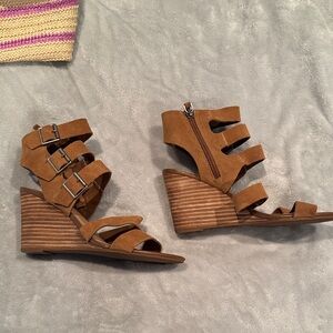 Brown Strappy Wedge Sandals